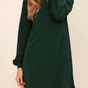 Lulu’s Forest Green Shift Long Sleeve Dress
